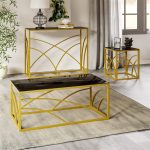 تربيزة انترية ستيل سطح زجاج