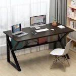 مكتب شاسية استيل حرف Z مع سطح خشب