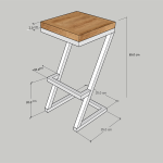 ⁦كرسي بار عصري مع مقعد خشبي وقاعدة معدنية على شكل حرف Z، ارتفاع 65 سم⁩ - الصورة ⁦2⁩