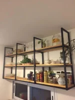 ارفف منظم اجهزة المطبخ حامل ميكروويف و فرن و توابل و كوفي كورنر معدني ارفف خشب 3 رف معلق على الحائط 240 سم MS-sh-310