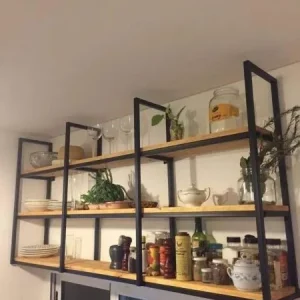 ارفف منظم اجهزة المطبخ حامل ميكروويف و فرن و توابل و كوفي كورنر معدني ارفف خشب 3 رف معلق على الحائط 240 سم MS-sh-310