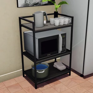 استاند ارفف منظم اجهزة المطبخ حامل ميكروويف و فرن و توابل و كوفي كورنر معدني ارفف خشب 3 رف 60 في 40 في 100 سم