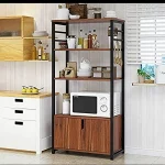 استاند ارفف منظم اجهزة المطبخ حامل ميكروويف و فرن و توابل و كوفي كورنر معدني ارفف خشب 4 رف و 2 درفة 80 في 40 سم