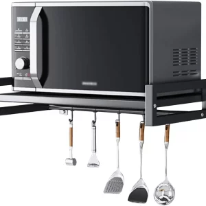 حامل و رف ميكرويف و فرن معلق حامل معدني لتخزين أدوات الطهي والأطباق مع خطافات للأجهزة المنزلية والمطبخ