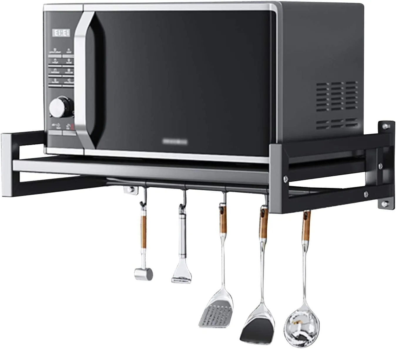 حامل و رف ميكرويف و فرن معلق حامل معدني لتخزين أدوات الطهي والأطباق مع خطافات للأجهزة المنزلية والمطبخ حامل و رف ميكرويف و فرن معلق حامل معدني لتخزين أدوات الطهي والأطباق مع خطافات للأجهزة المنزلية والمطبخ