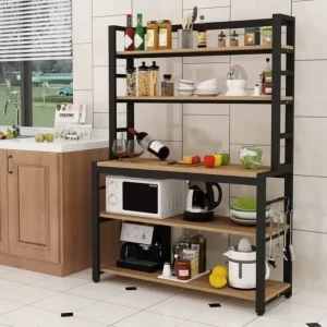 استاند ارفف منظم اجهزة المطبخ حامل ميكروويف و فرن و توابل و كوفي كورنر معدني ارفف خشب