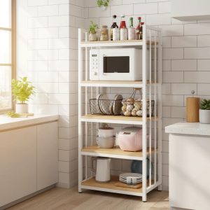استاند ارفف منظم اجهزة المطبخ حامل ميكروويف و فرن و توابل و كوفي كورنر معدني ارفف خشب 5 رف 60 في 40 في 170 سم